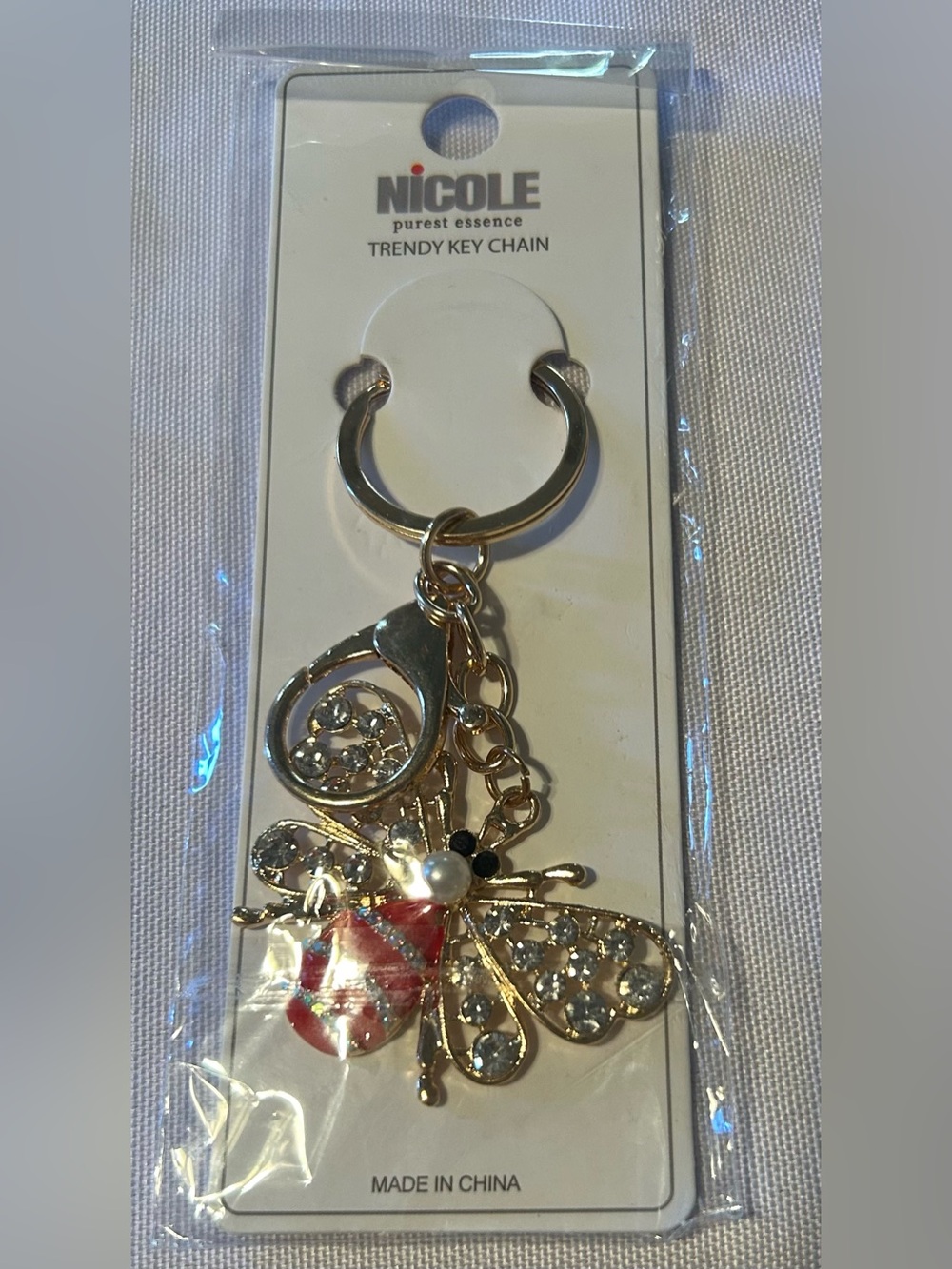 Nicole Gold Bee Keychain/Bagcharm with Red Accent